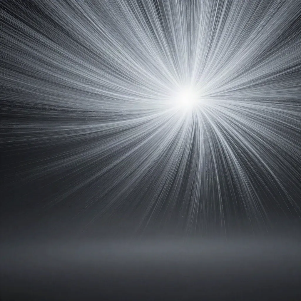 Silver filaments converge into a soft white bloom in graphite haze, with calm empty space below.